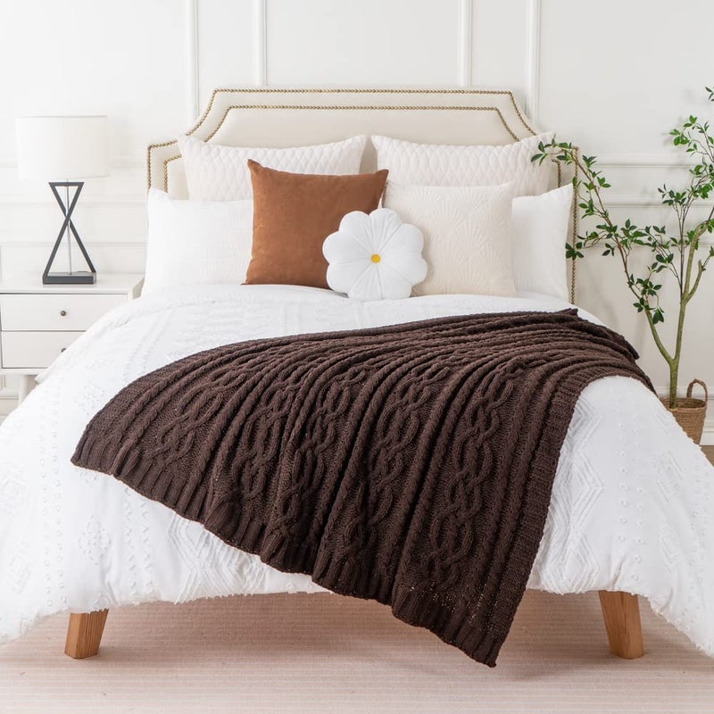 Battilo Dark Brown Throw Blanket for Couch, 51"x67" Soft Chenille Knit Throw Blanket for Home Decor, Soft Cozy Blanket, Decorative Chocolate Brown Blanket for Bed, Living Room - Image 5